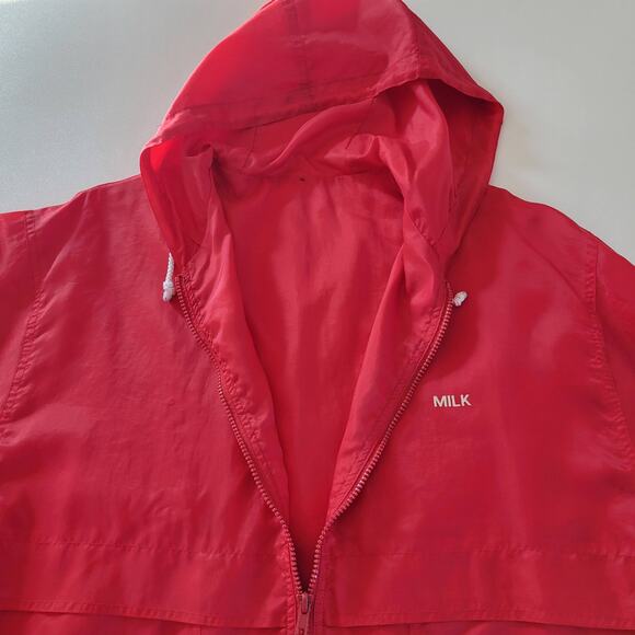 Vintage Unisex MILK Red Windbreaker Jacket Size Large - Picture 3 of 7